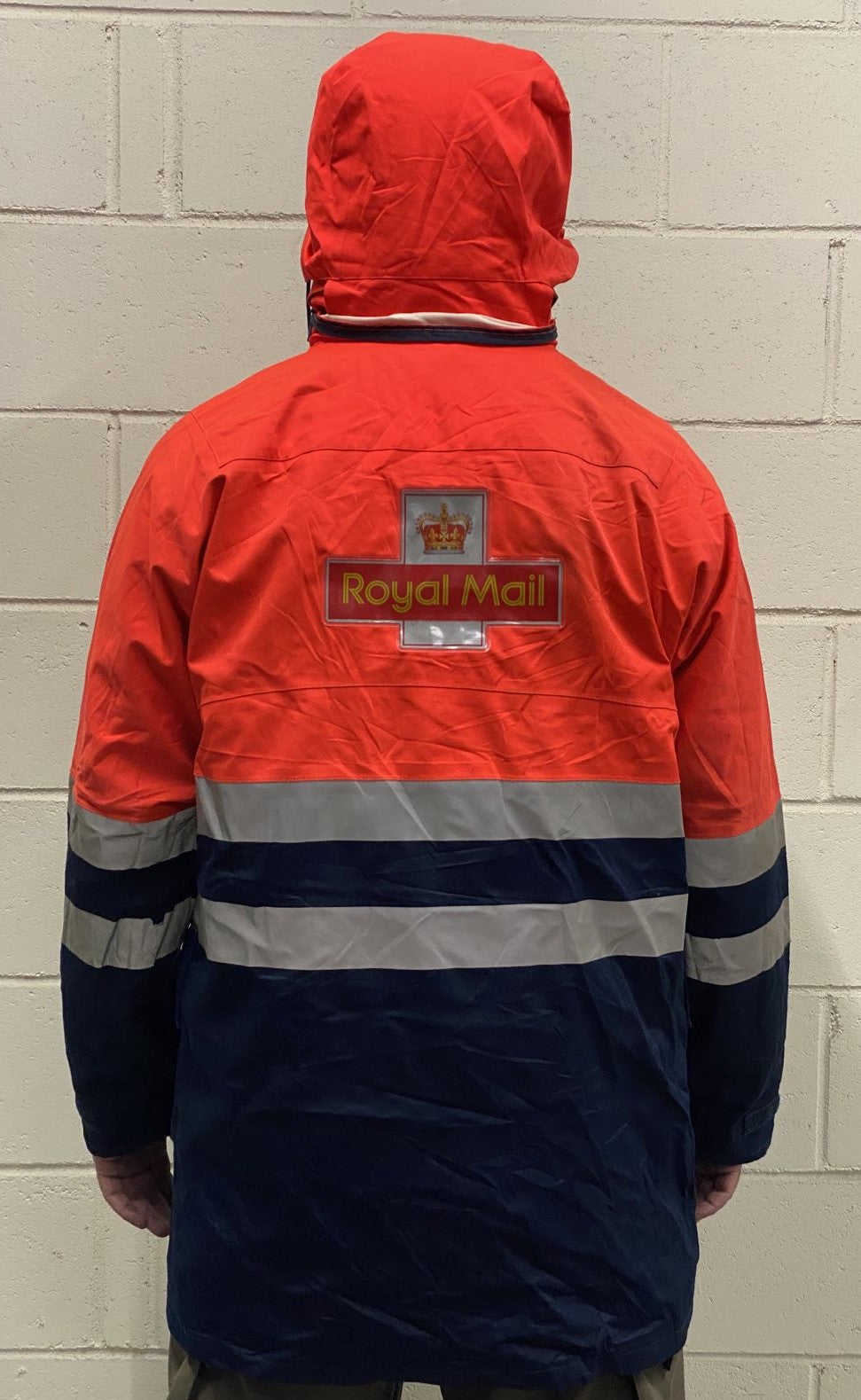 Genuine British Royal Mail Long Waterproof Hooded Jacket Orange & Blue