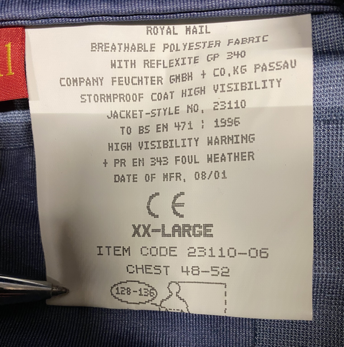Genuine British Royal Mail Long Waterproof Hooded Jacket Orange & Blue