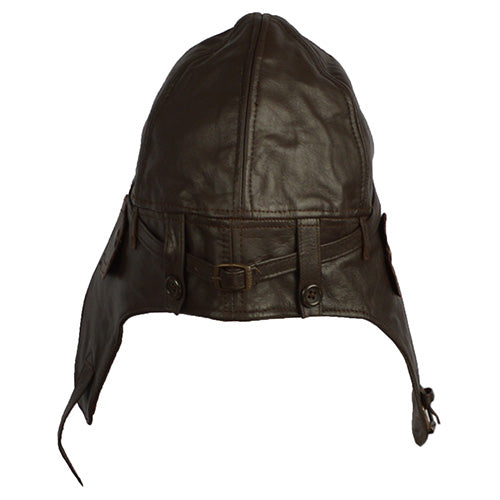 Vintage Aviation Helmet Pilot Cap Leather Lining 100% Cotton Brown