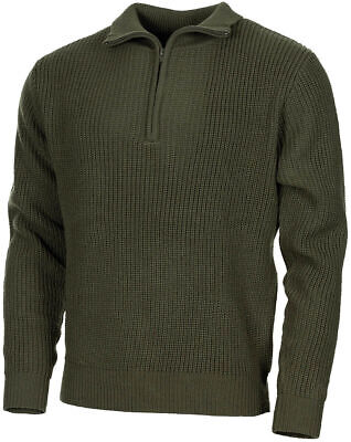 Army Military Sweater Pullover Troyer Zip On The Collar Acrylic OD Green