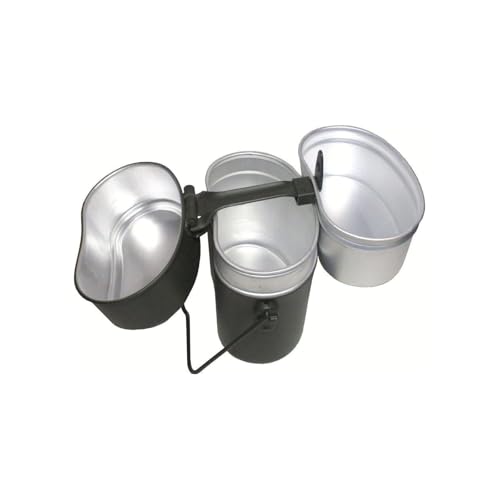 MIL-TEC German Style Gray Aluminum Mess Kit | Three-Part Portable Military Mess Tin with Clap Frame | Ideal for Camping, Hiking, Outdoor Cooking | Height: 6.5", Width: 4.25", Weight: ca. 16 oz.