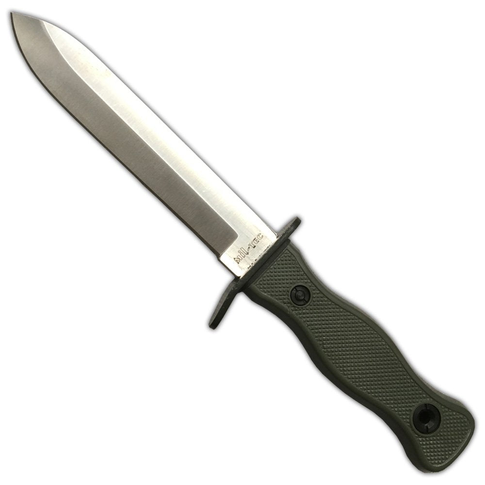 MIL-TEC Combat 5.7" Olive Drab Knife for Military Personnel, Outdoor Enthusiasts, Survivalists | Metal Blade Sheath and Leather Suspensions Included | Steel Fixed Blade | Ideal for Tactical Operations