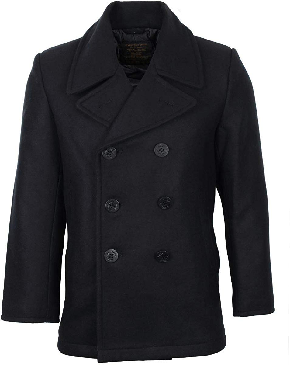 Mil-Tec US Navy Pea Coat Black – Classic Wool Blend Double-Breasted Jacket