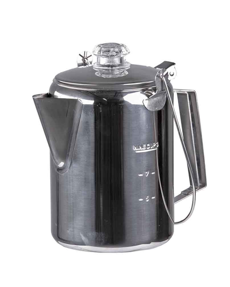 Mil-Tec Coffee Pot with Percolator – Stainless Steel 9 Cup Camping Pot