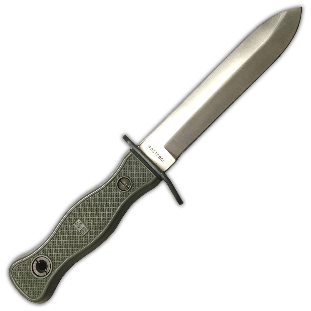MIL-TEC Combat 5.7" Olive Drab Knife for Military Personnel, Outdoor Enthusiasts, Survivalists | Metal Blade Sheath and Leather Suspensions Included | Steel Fixed Blade | Ideal for Tactical Operations