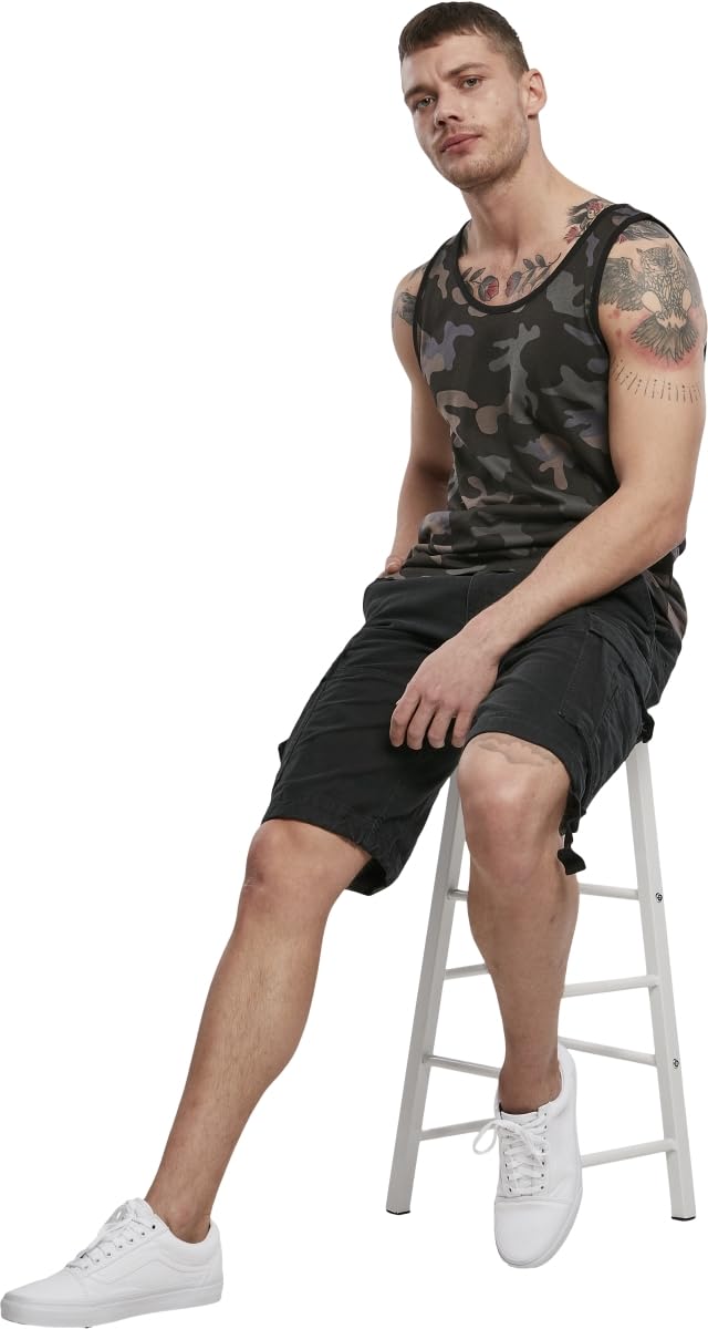 Brandit Men’s Tank Top Dark Camo M – 100% Cotton Sleeveless Casual Wear