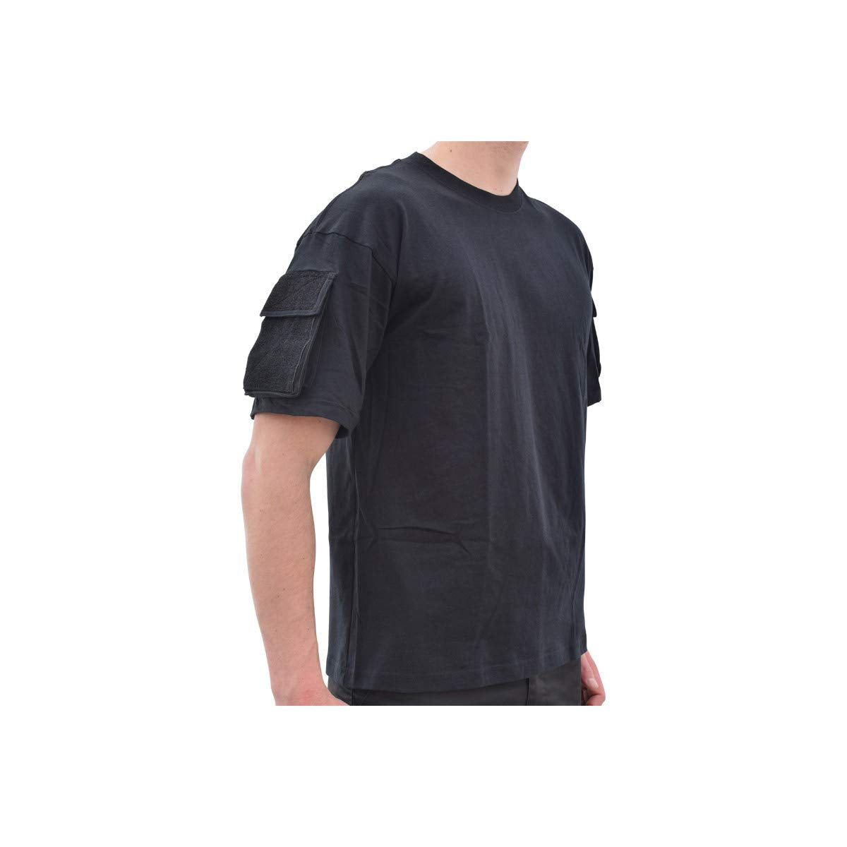 Mil-Tec Tactical T-Shirt Black Cotton Military Style with Sleeve Pockets L