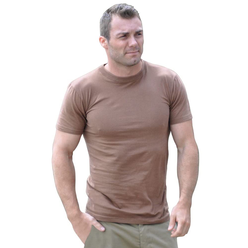 Plain US BDU Style T-Shirt in Black, Olive Green or Coyote Khaki (Large, Coyote)