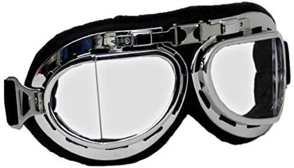 WW2 RAF Aviator Goggles Replica – Chrome Black Vintage British Pilot Style