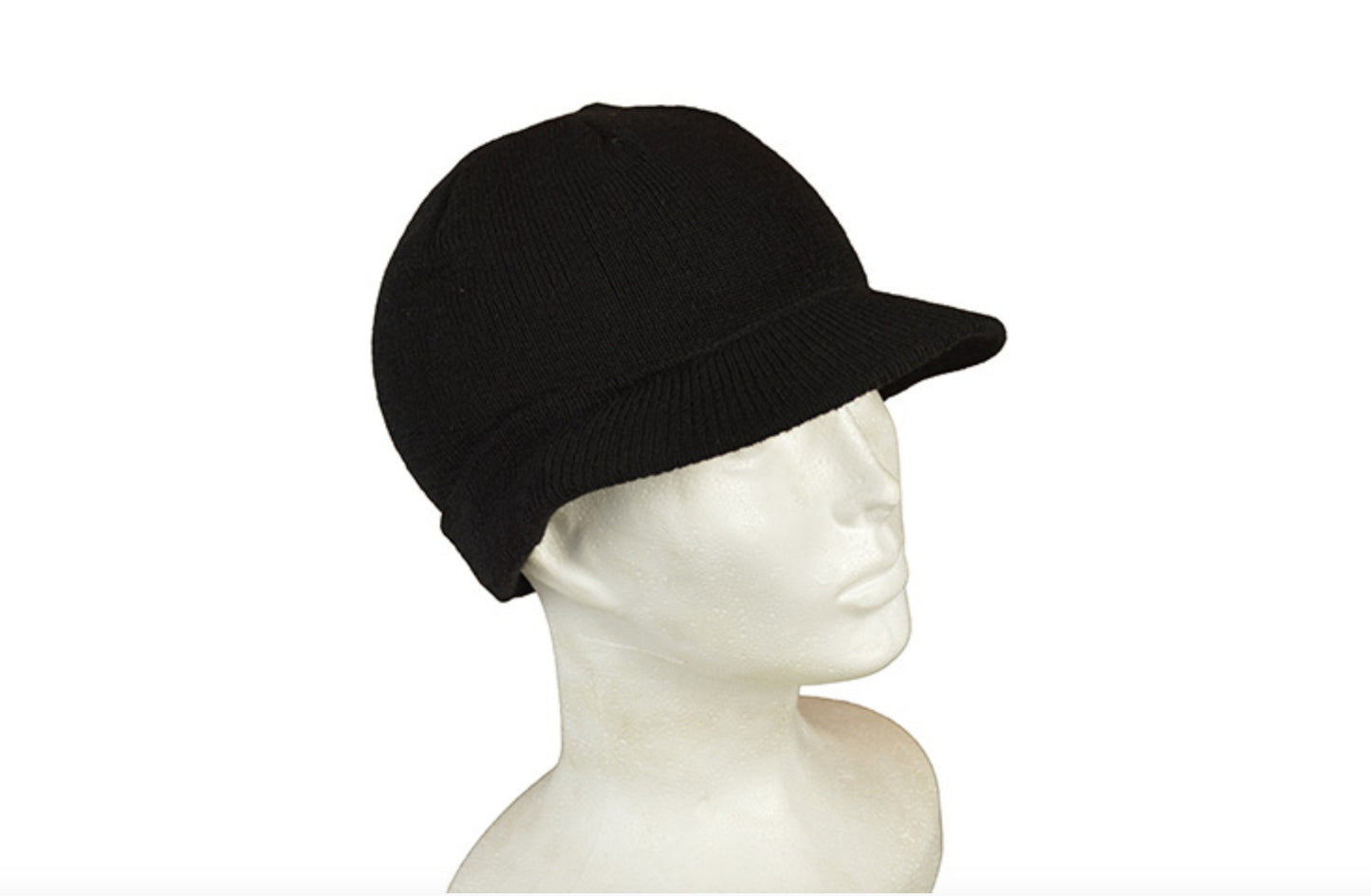 US Army Style Wool Watch Cap With Visor Warm Hat Military Black