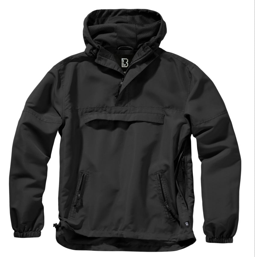 Brandit Windbreaker Anorak Summer Hoodie Rain Jacket Outdoor Hiking Black