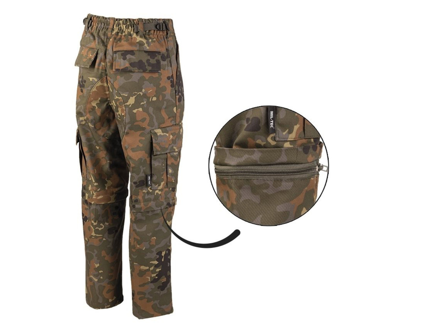 US Army Style Pants Outdoor Trousers Zip-Off Kids BDU Flectarn Camo