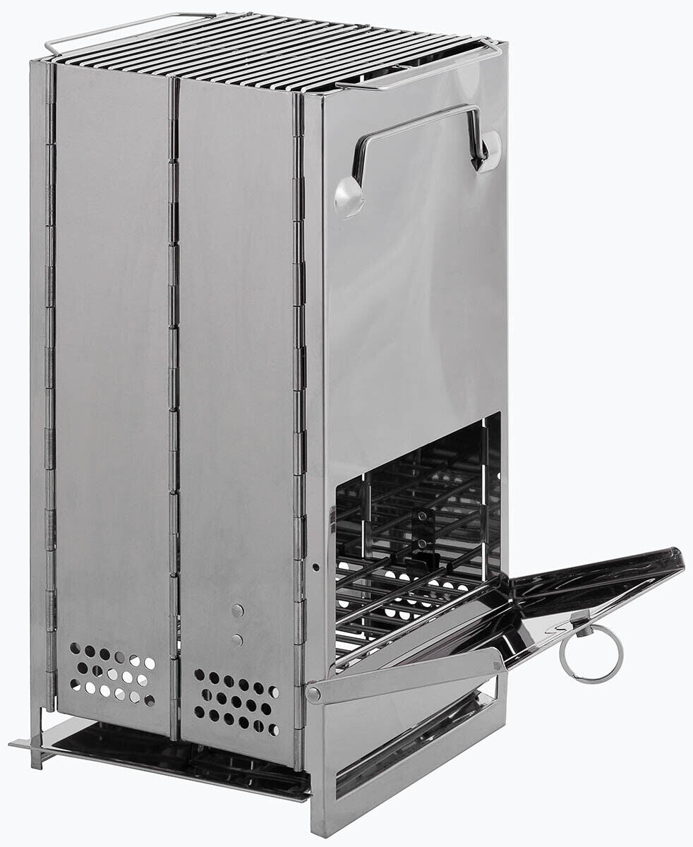 Large Foldable Rocket Stove - Stainless Steel - Suitable for Solid Fuels