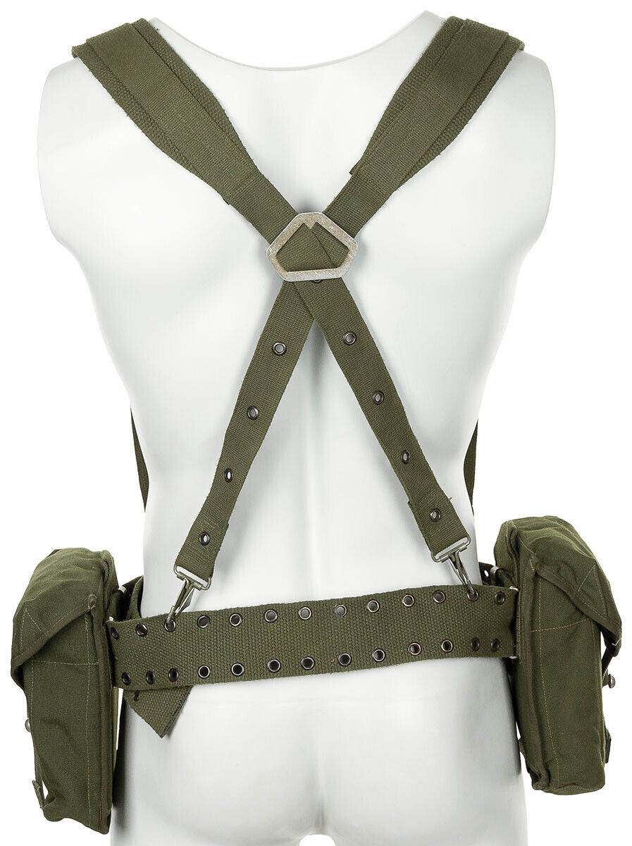 Original Swedish Army Military Tactical Set 304 4 Parts OD Green 2 Bags Belt Strap Used