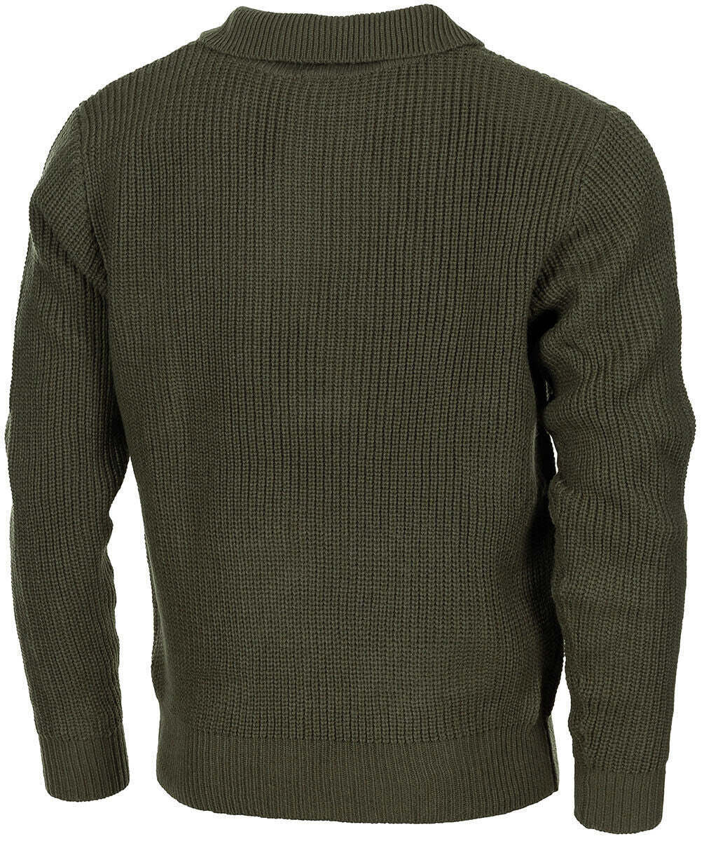 Army Military Sweater Pullover Troyer Zip On The Collar Acrylic OD Green
