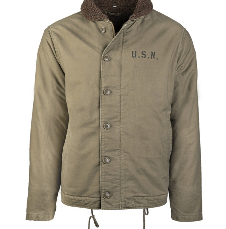 US Army Navy N-1 Men's Deck Jacket Winter Warm Heavyweight Cotton Coat OD Green