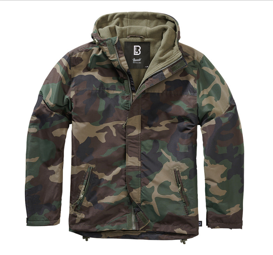 Brandit Windbreaker Hooded Jacket Front Zip Mens Hiking Outdoor Woodland
