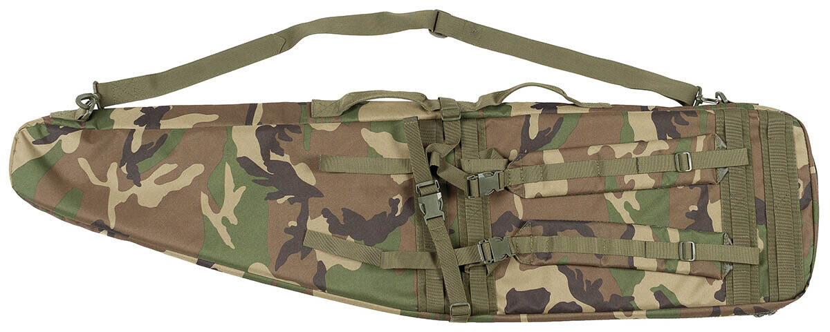 Woodland Paintball Rifle Bag Padded Wearable as Backpack Multiple Compartments