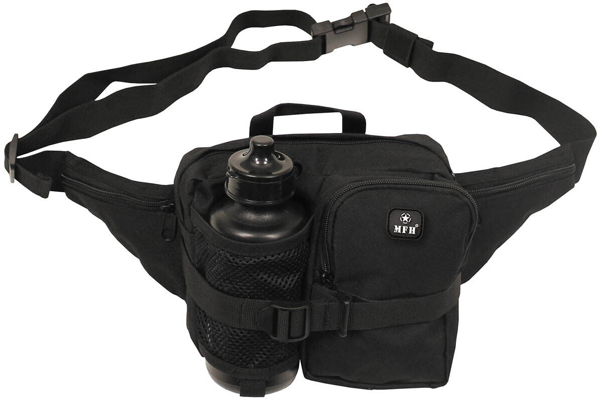 Waist Bag with Drinking Bottle Military Army Combat Style Black
