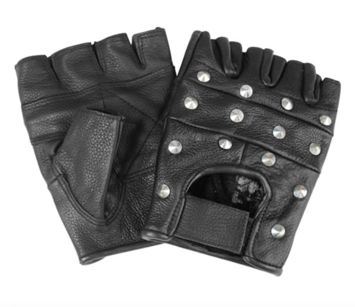 Biker Style Leather Fingerless Gloves With Rivet