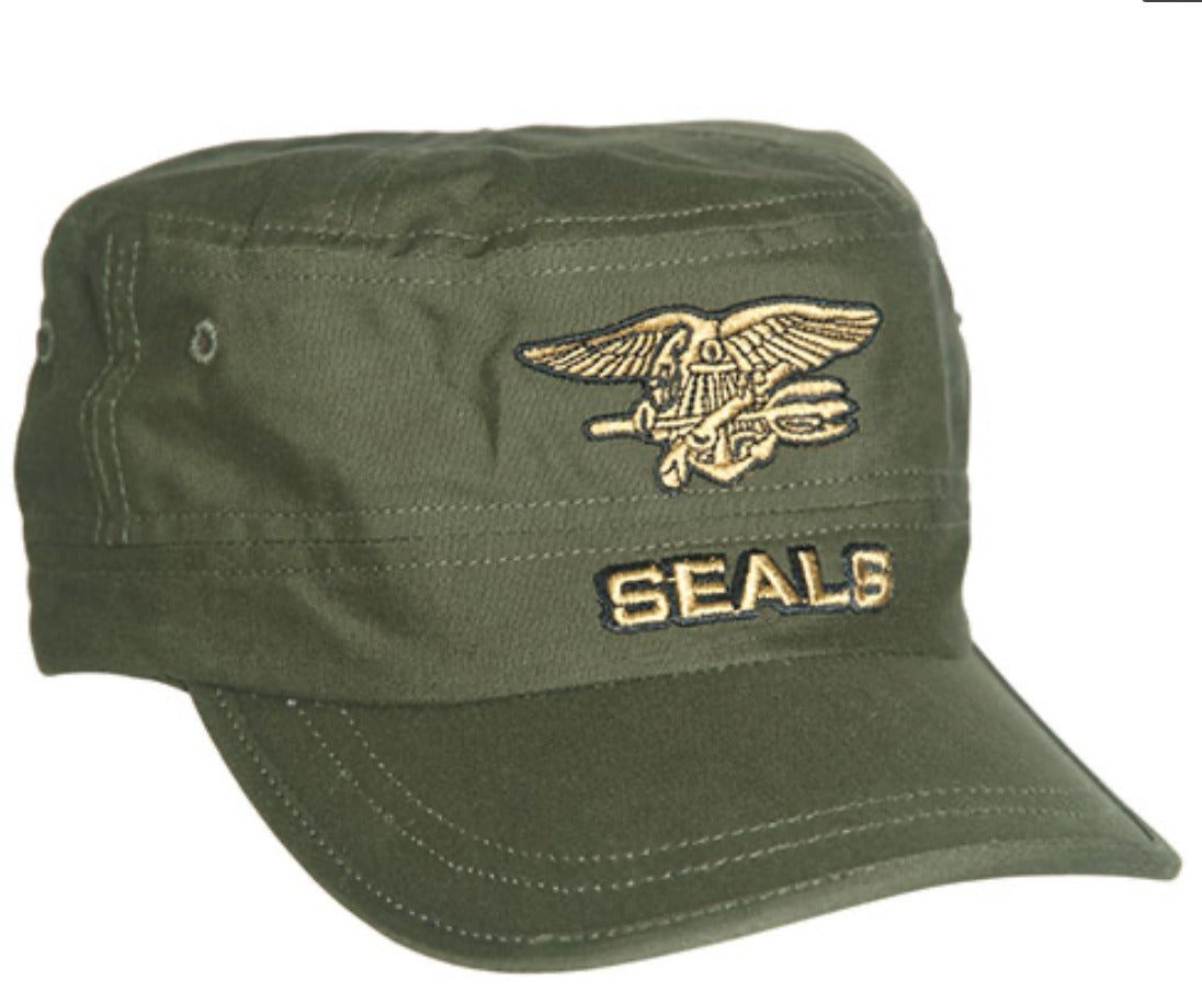 Stylish Army Cap With Seals Badge 100 Cotton OD Green One SIze