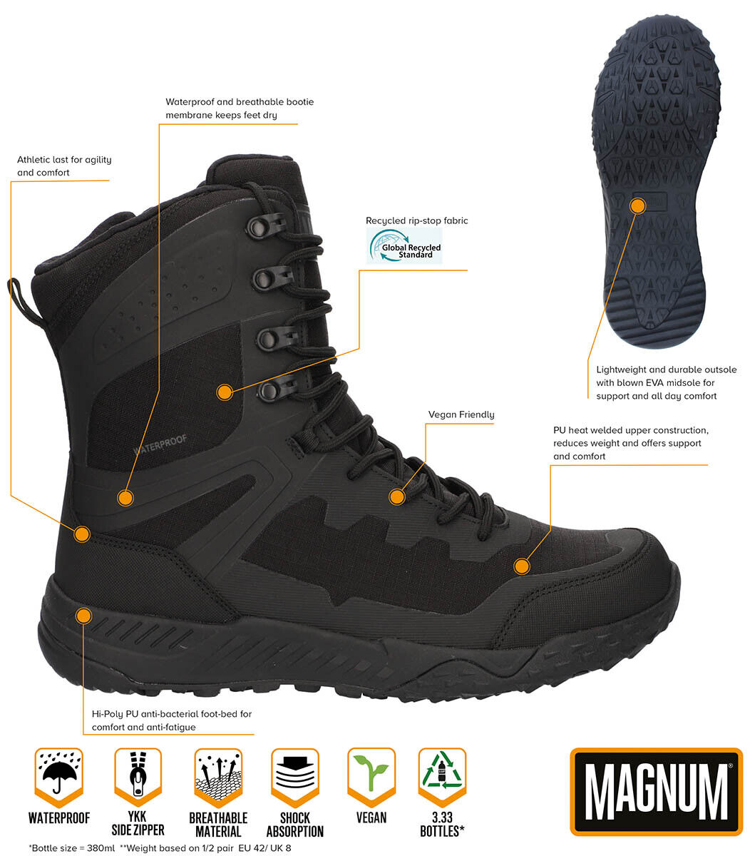 MAGNUM Ultima 8.0 SZ WP Combat Boots Black Waterproof Breathable Sustainable