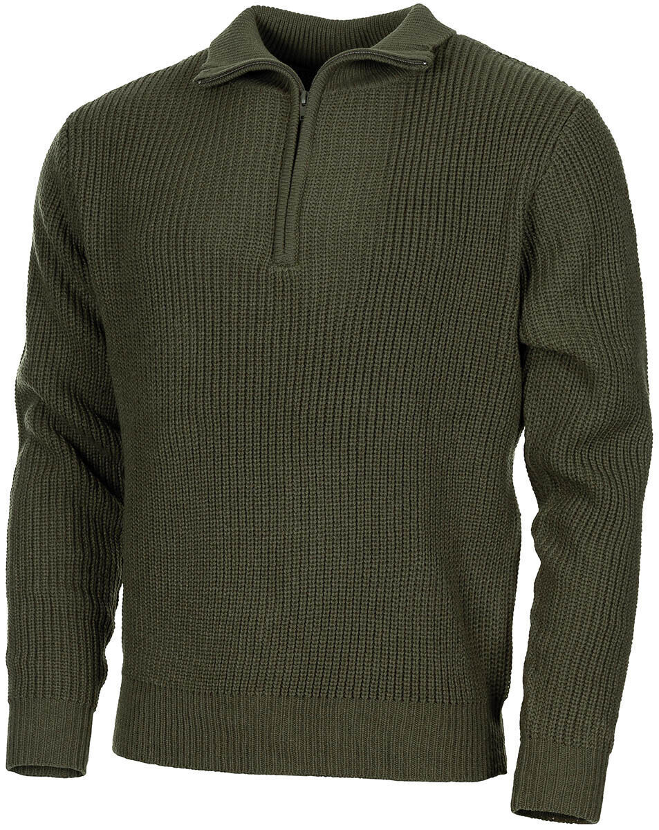 Army Military Sweater Pullover Troyer Zip On The Collar Acrylic OD Green