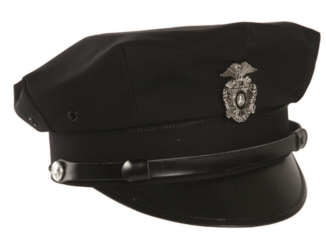 US Police Cops Cap Visor Hat With Badge Black