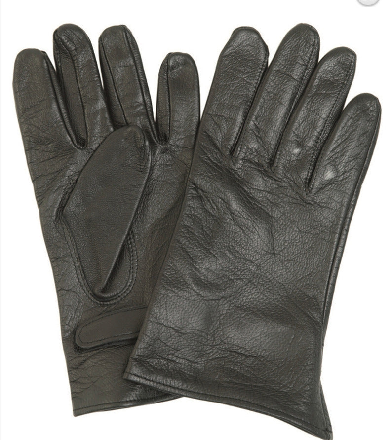 French Army Black Leather Gloves Vintage Military Surplus Used
