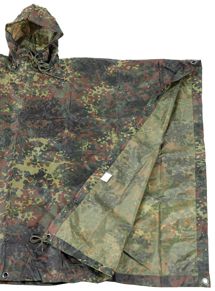 Waterproof Ripstop Poncho Hooded Festival Rain Coat Army Camo Shelter BW Camo