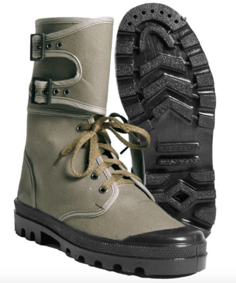 Army French Style 9 Hole Canvas Commando Boots High-Quality OD Green