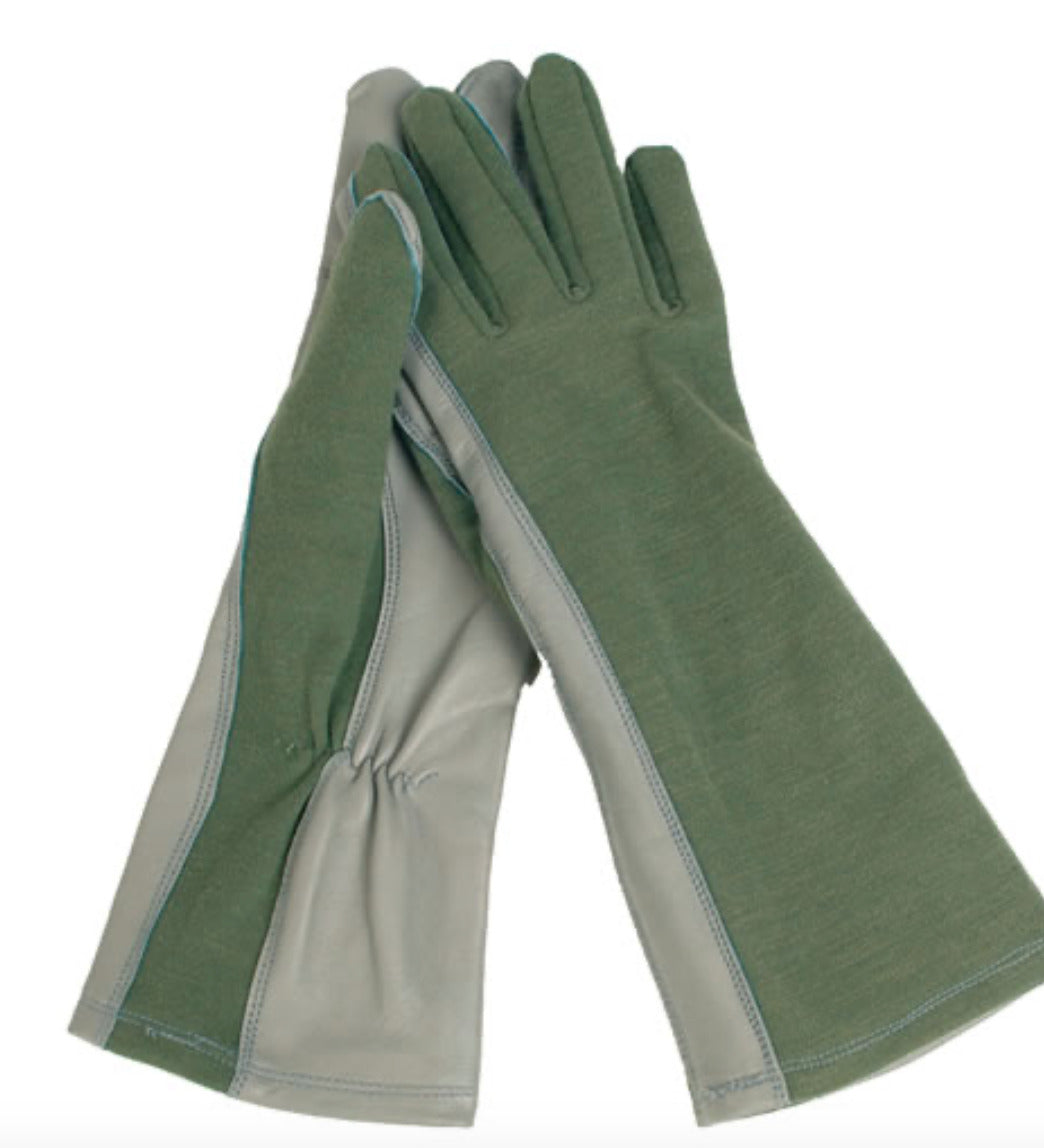 US Army Long Flame-Retardent Protection Pilot Gloves OD Green
