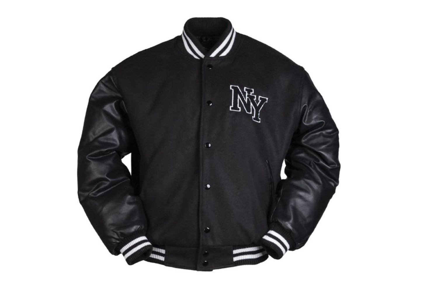Vintage Style NY New York Baseball Jacket With Letterman Jersey Black/White