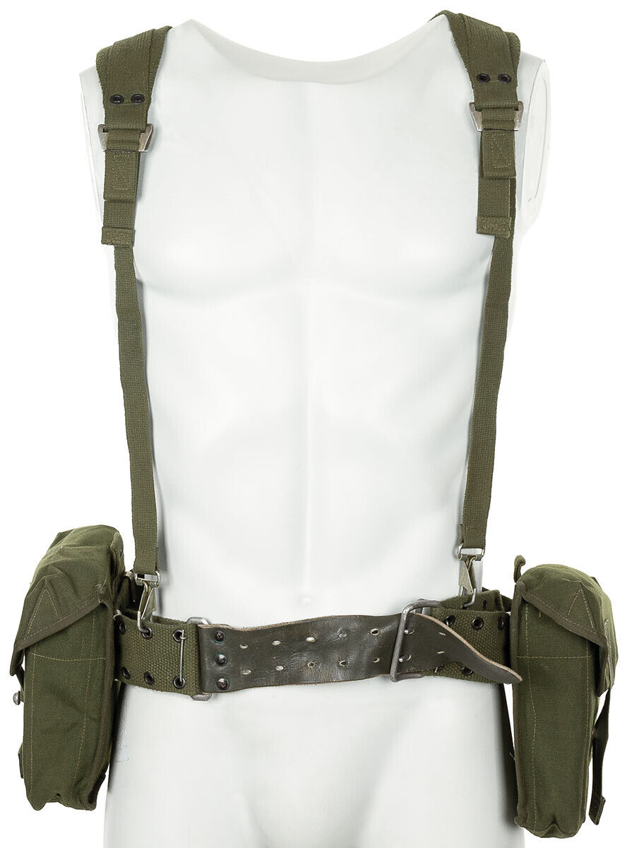 Original Swedish Army Military Tactical Set 304 4 Parts OD Green 2 Bags Belt Strap Used