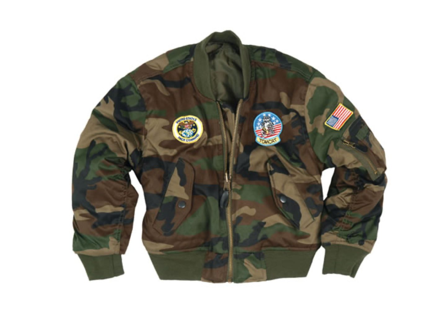 US Army Style MA1 Kids Flight Pilot Military Jacket With Patches Camo