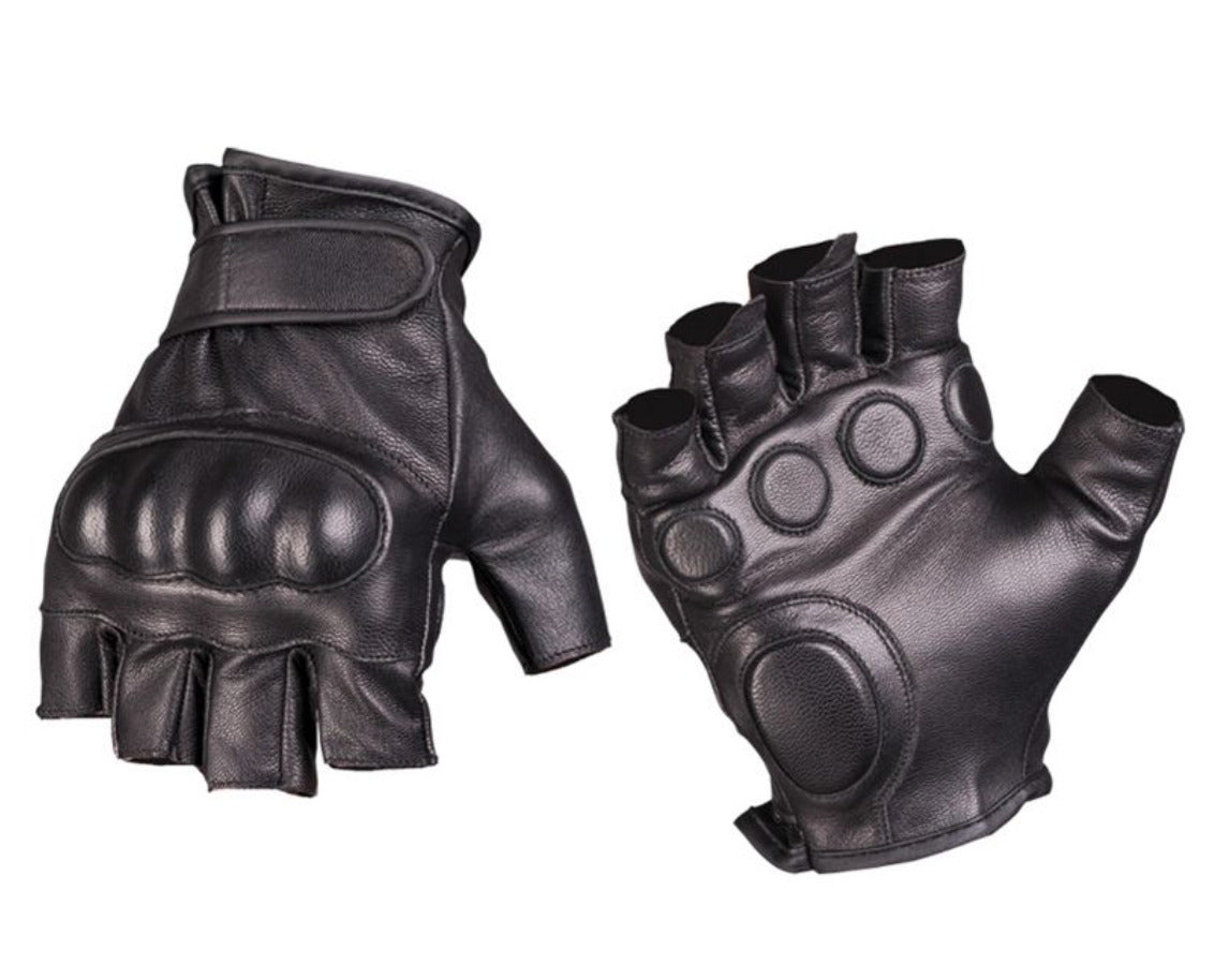Black Leather Tactical Fingerless Gloves Hand Protection Gloves