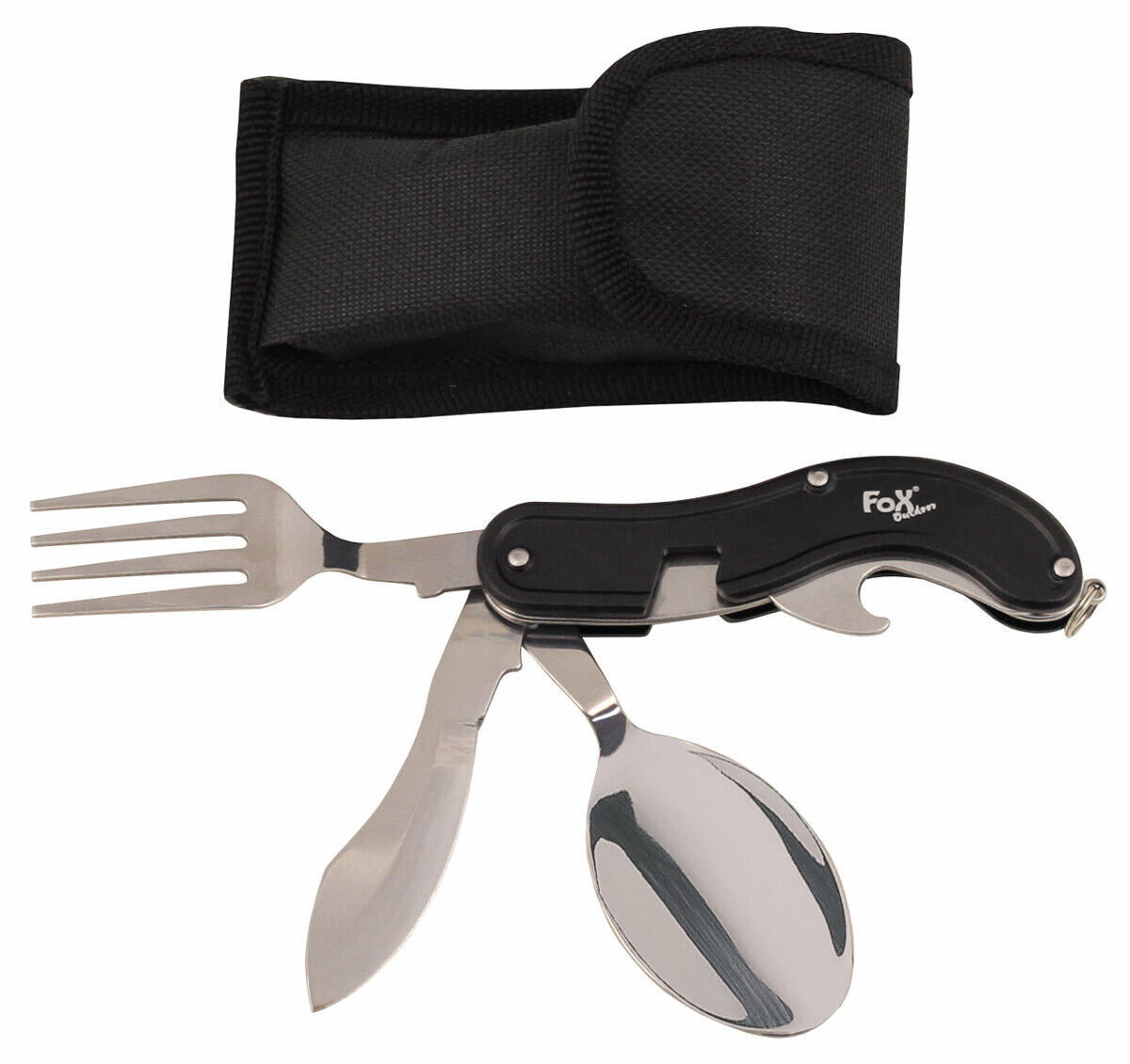 Pocket Knife Military Army Camping Hunting Cutlery Set 4 in 1 Black Divisible