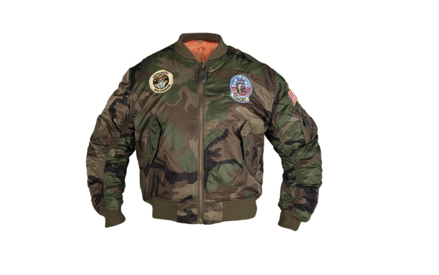 US Army Style MA1 Kids Flight Pilot Military Jacket With Patches Camo