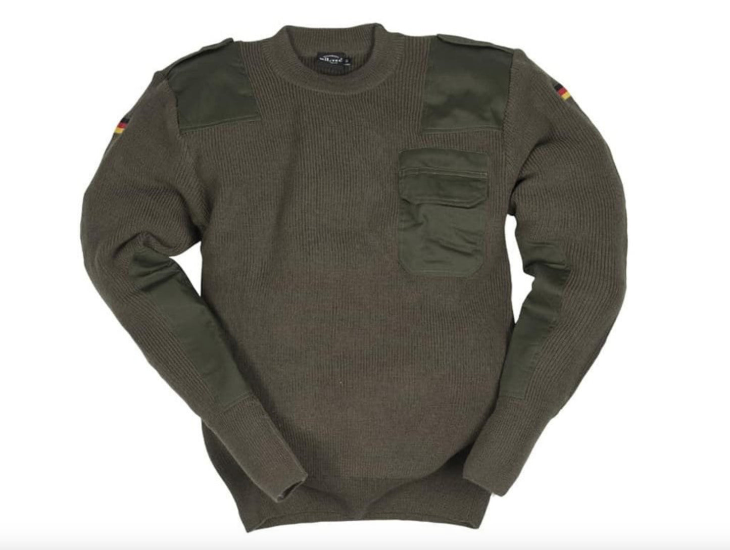 MIL-TEC Bundeswehr BW German Flag Military Army OD Green Sweater 80% Wool