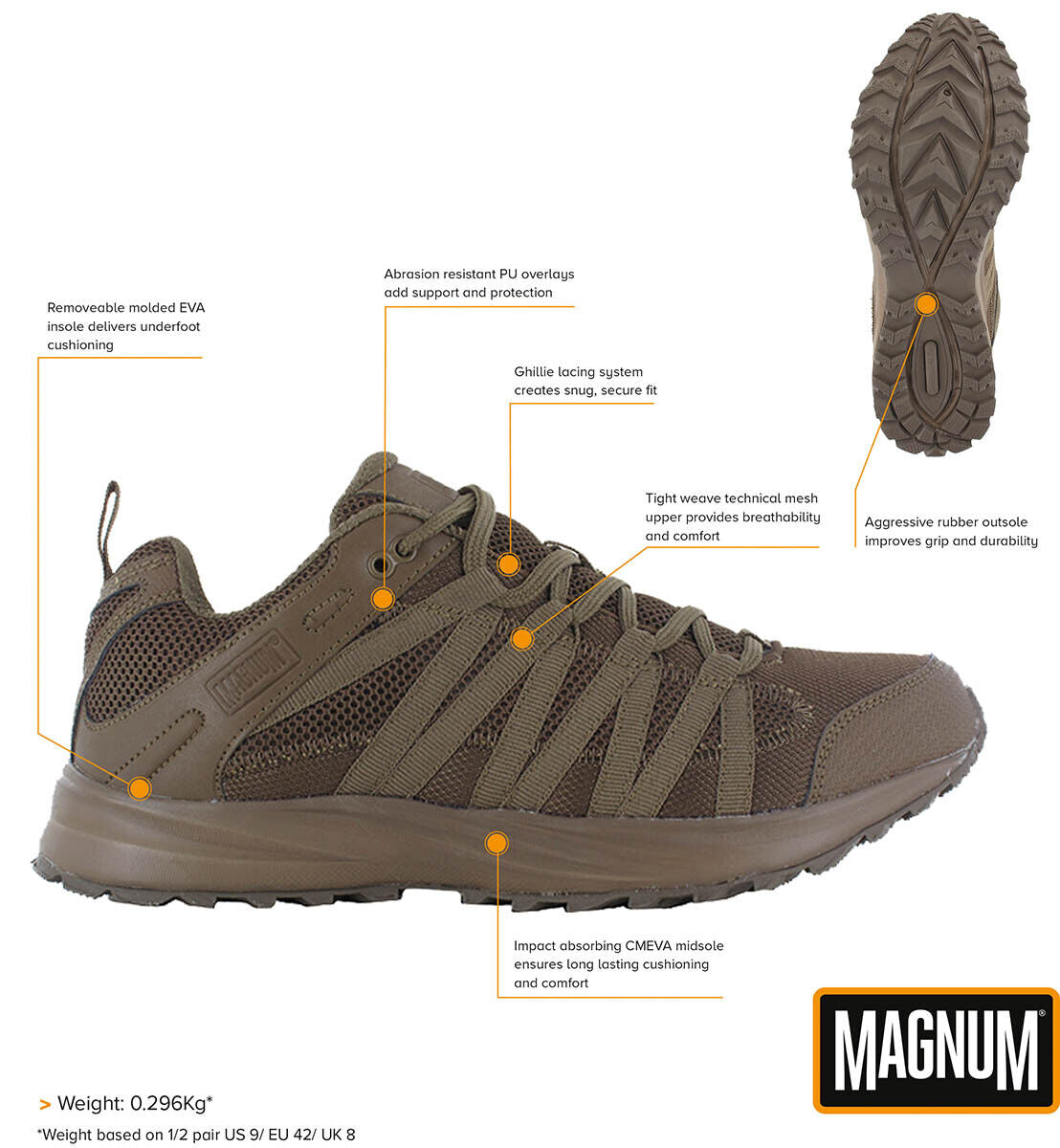 Magnum Storm Trail Lite Uniform Trainers Mens Tactical Sport Hiking Shoes Brown