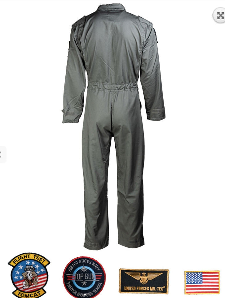 US Army Flight Pilot Mechanic Coverall With Patches Military Style OD Green
