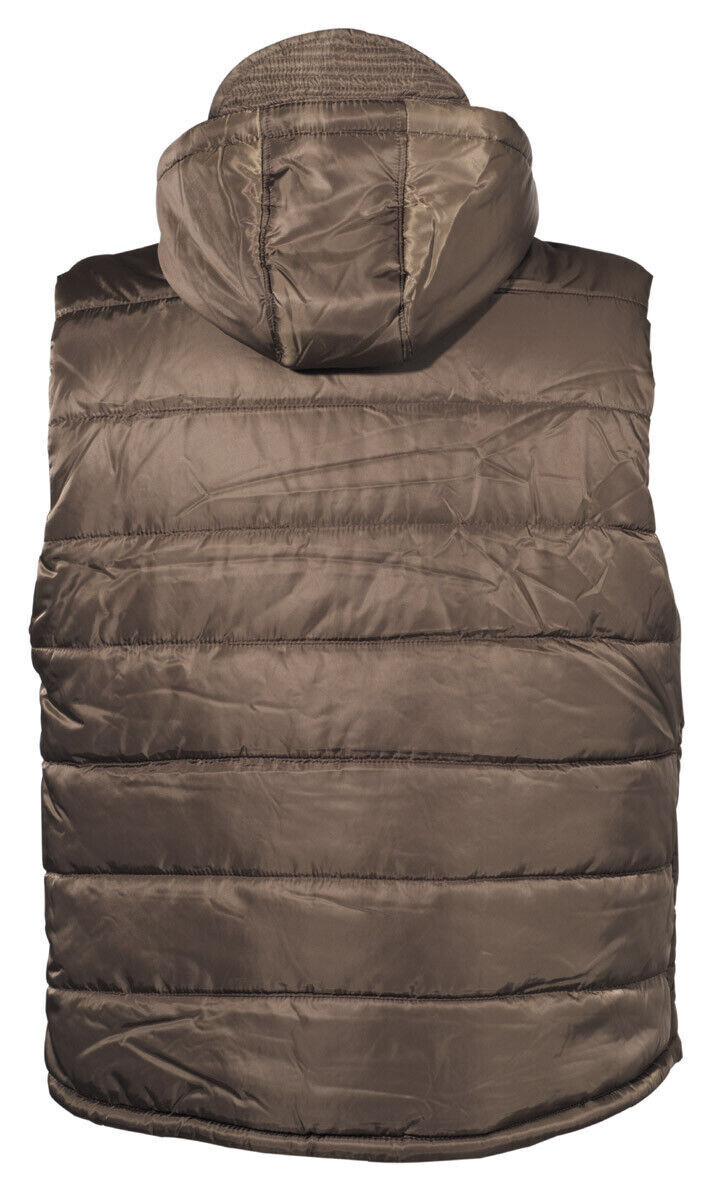 US Army Quilted Military Combat Vest Brown Front Zip Detachable Hood