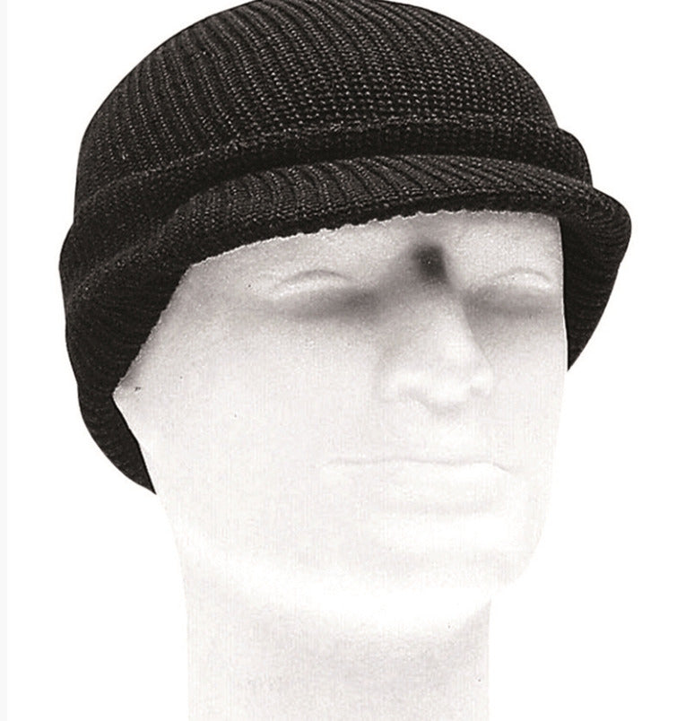 US Army Style Wool Watch Cap With Visor Warm Hat Military Black