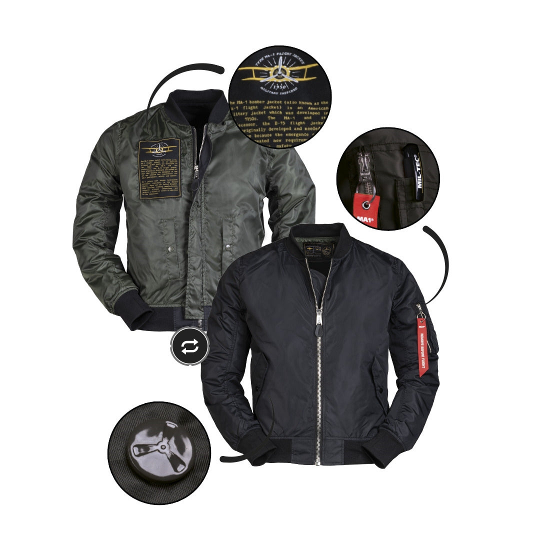 MA1 Summer Aviator Jacket Bomber Mil-Tec US Army Style Pilot Blouson Reversible
