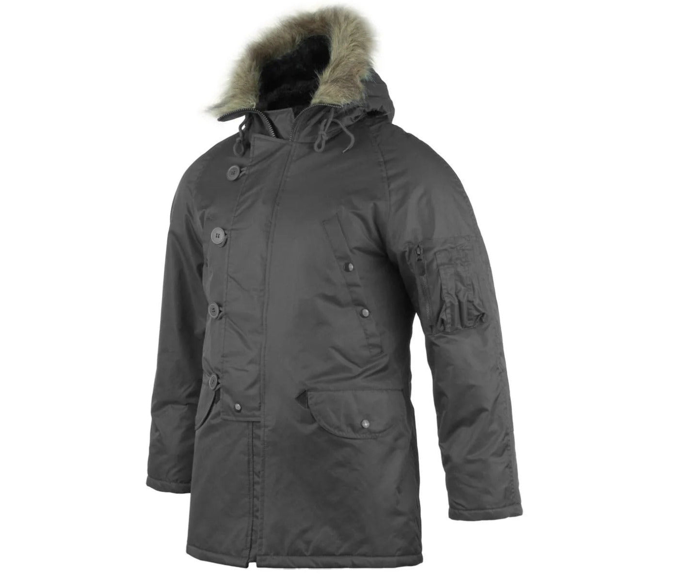 MIL-TEC NEW US Military Army Parka N3B Faux fur Hooded Black Style Aviator
