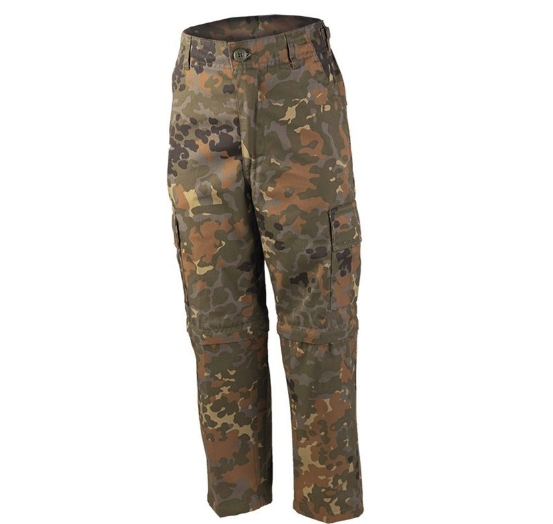 US Army Style Pants Outdoor Trousers Zip-Off Kids BDU Flectarn Camo