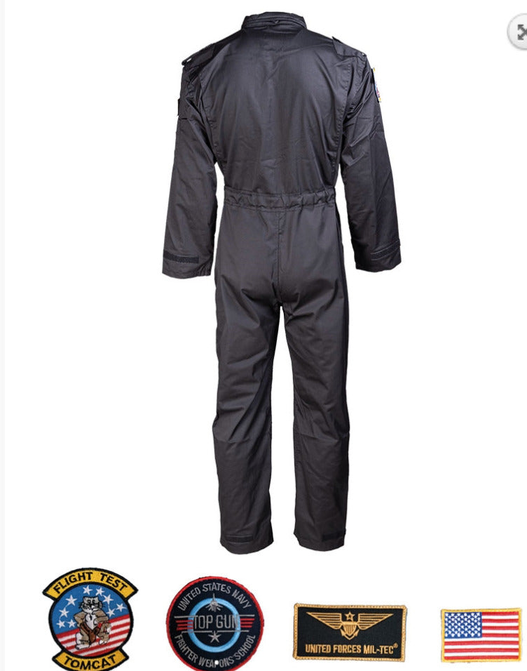 US Army Flight Pilot Coverall With Patches Outdoor Mechanic Black