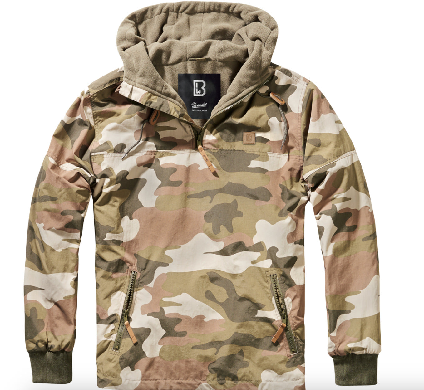 Brandit Luke Windbreaker Hooded Jacket Anorak Mens Outdoor Light Woodland