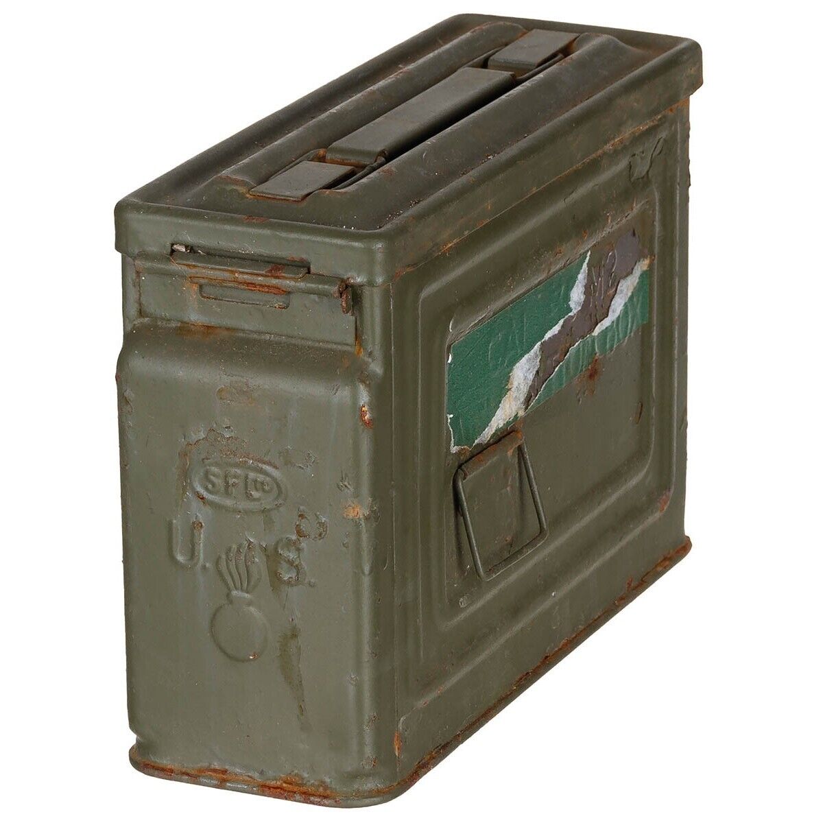 Vintage US Army 30 Cal M2 Ammo Box, Metal Storage Case, Military Collectible