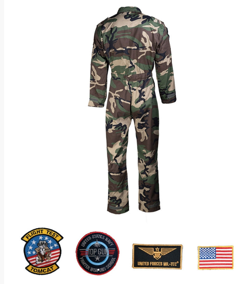 US Army Style Flight Pilot Military Coverall Kids With Patches Woodland
